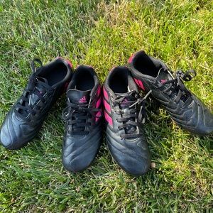 Adidas pink and black girls’ soccer cleats, size 2